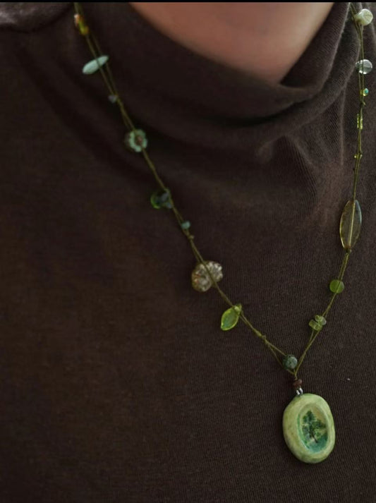 Wild Tree | Original Handmade Polymer Clay & Czech Bead Necklace with Brazilian Wax Cord