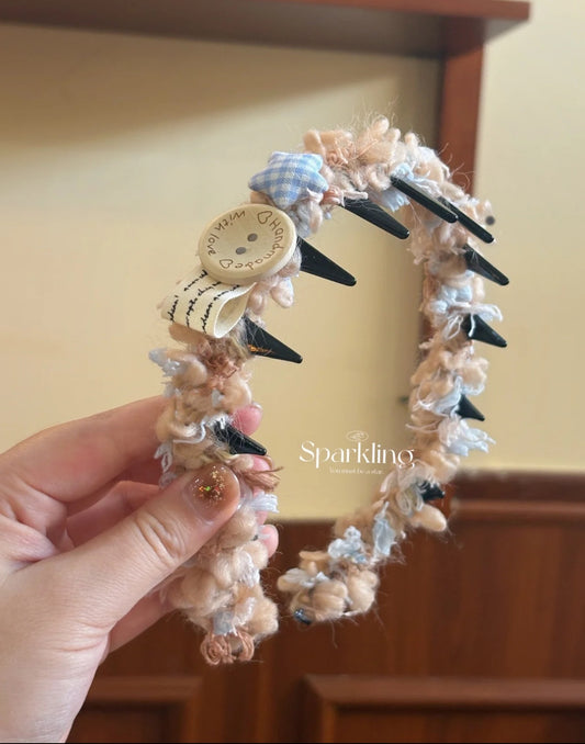 Handmade Autumn/Winter Chunky Yarn High-Profile Headband – Chestnut Cream